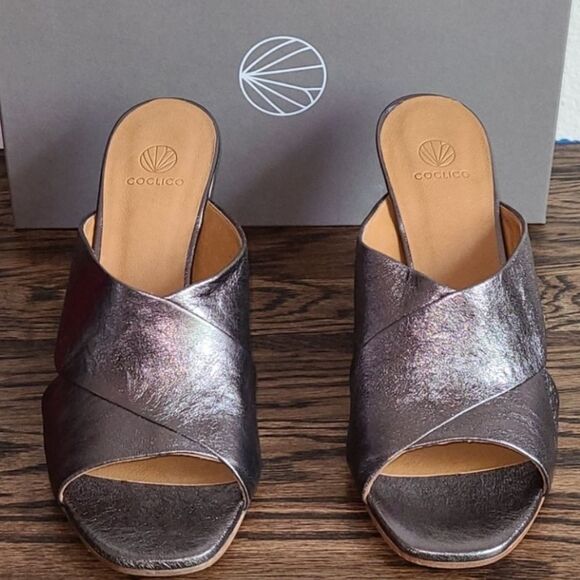 ✨NIB✨COCLICO Slip-on Sandal Heels Silver Leather Made in Spain Size EU 40/US 9 - Picture 15 of 15